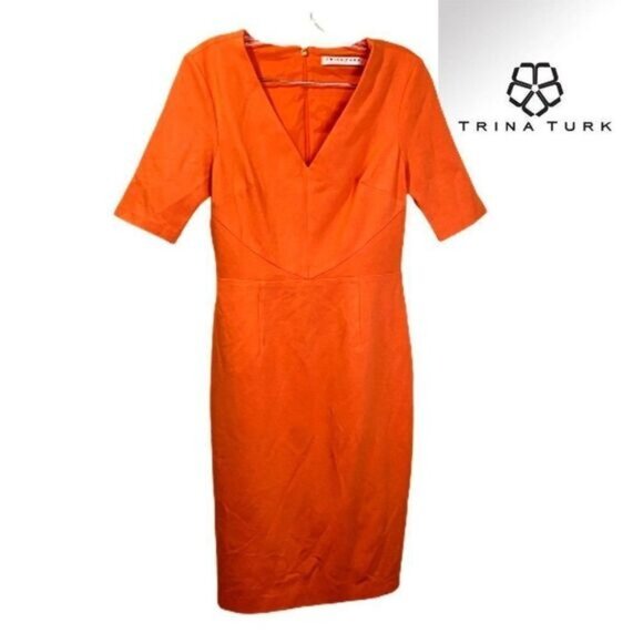 Trina Turk Women's Locale Elbow‎ Sleeve V Neck Midi Dress - Picture 4 of 7